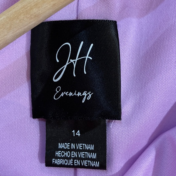 JH Evenings Floral Pink One-Shoulder Dress, sz 14 - Picture 7 of 9